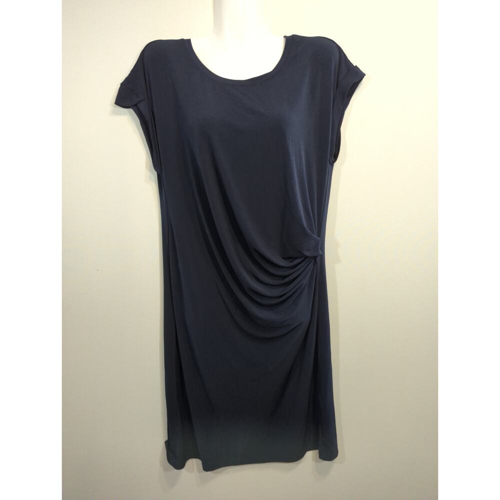 Banana Republic Factory Navy Ruched Tee Shirt  Cap Sleeve Casual Dress Women's L